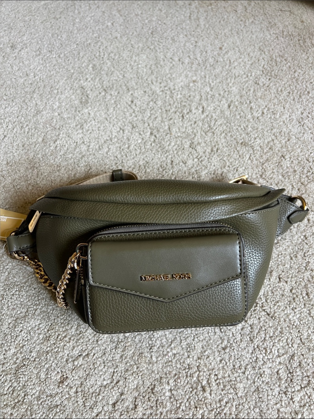 Michael Kors Olive Green Leather Crossbody with Gold Hardware